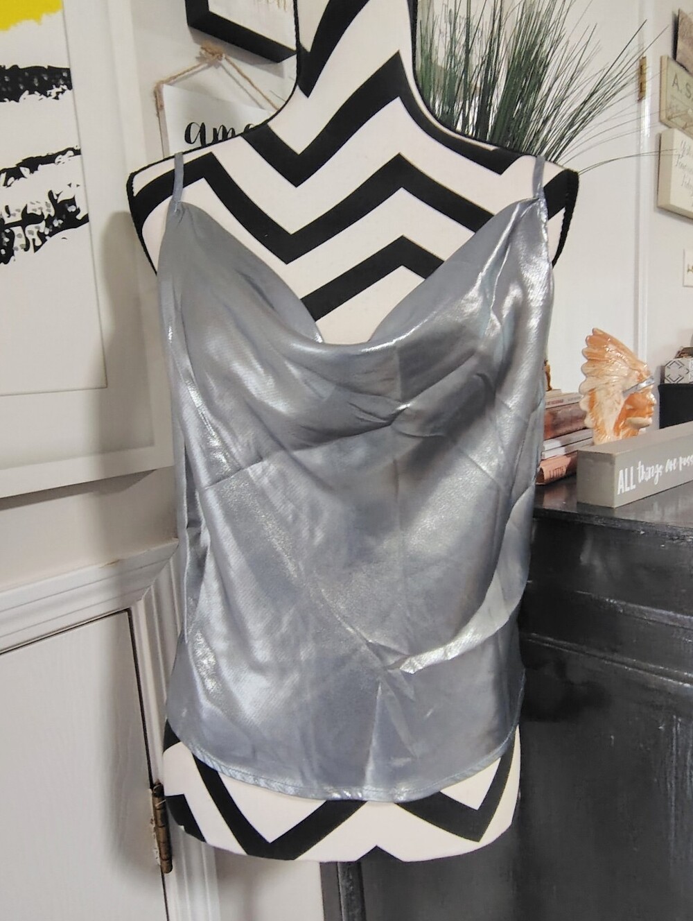 NWT Free People x Intimately FP Sunset Shimmer Woven Cami Silver Women's Large - Picture 10 of 10